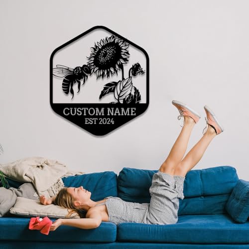 Custom Honey Bee Metal Wall Sign, Personalized Metal Bee Decor, Bee Garden Art, Gift for Bee Keeper, Bee Farm Sign, Gardener Decor, Bee Art (Bee M)