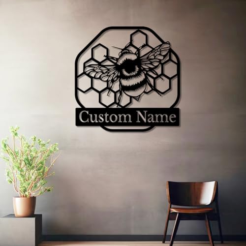 Custom Honey Bee Metal Wall Sign, Personalized Metal Bee Decor, Bee Garden Art, Gift for Bee Keeper, Bee Farm Sign, Gardener Decor, Bee Art (Bee M)