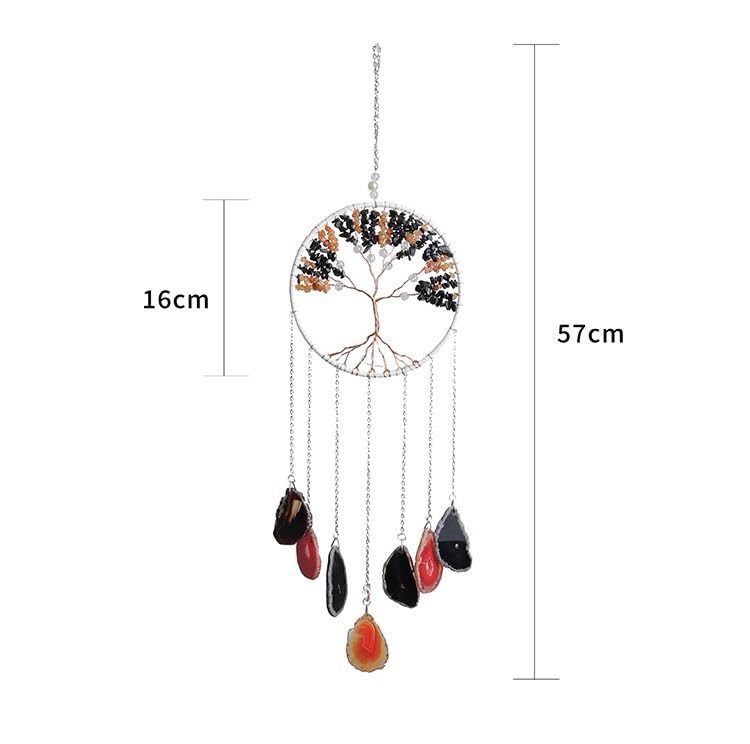 Moon Crystals Tree of Life Dream Catchers,Natural Gem Agate Wall Hangings for Windows Garden Home Décor (New moon shape)