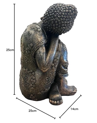 Sitting Buddha Garden Ornament Outdoor Statue Indoor Home Decor Bronzed Effect Figurine Table top Thai Meditating Décor Zen Weather Resistant 25cm Tall