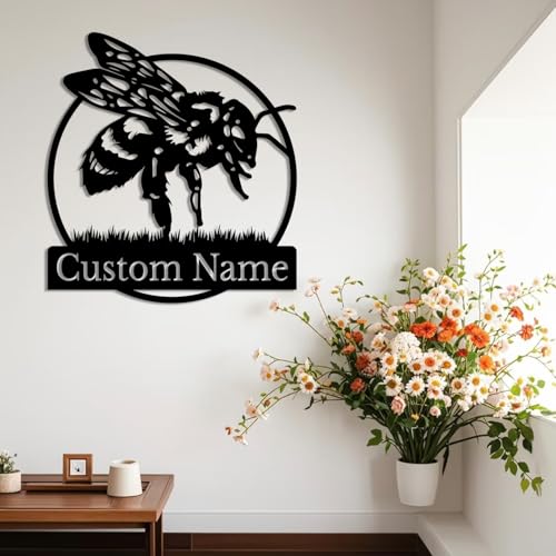Custom Honey Bee Metal Wall Sign, Personalized Metal Bee Decor, Bee Garden Art, Gift for Bee Keeper, Bee Farm Sign, Gardener Decor, Bee Art (Bee M)