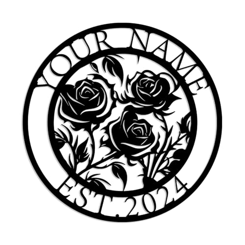 Custom Garden Name Metal Sign,Rose Flower Garden Metal Sign,Personalized Rose Flower Sign, With Stake Porch Decor Garden Decoration,Mother's Day Mom Grandma Gardener Gift (Rose A)