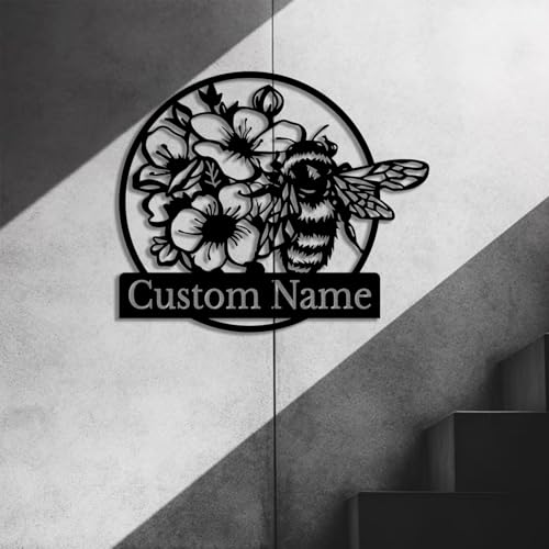 Custom Honey Bee Metal Wall Sign, Personalized Metal Bee Decor, Bee Garden Art, Gift for Bee Keeper, Bee Farm Sign, Gardener Decor, Bee Art (Bee M)