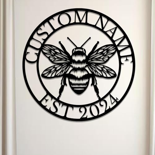 Custom Honey Bee Metal Wall Sign, Personalized Metal Bee Decor, Bee Garden Art, Gift for Bee Keeper, Bee Farm Sign, Gardener Decor, Bee Art (Bee M)