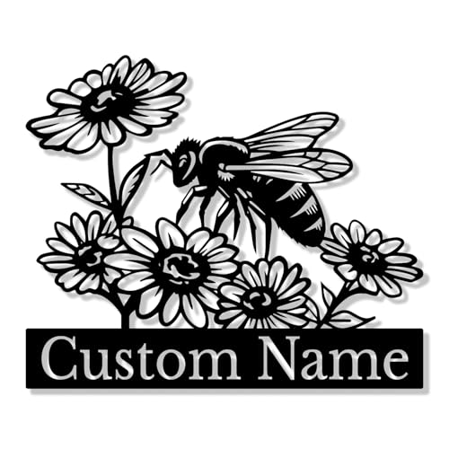 Custom Honey Bee Metal Wall Sign, Personalized Metal Bee Decor, Bee Garden Art, Gift for Bee Keeper, Bee Farm Sign, Gardener Decor, Bee Art (Bee M)