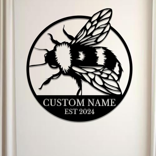 Custom Honey Bee Metal Wall Sign, Personalized Metal Bee Decor, Bee Garden Art, Gift for Bee Keeper, Bee Farm Sign, Gardener Decor, Bee Art (Bee M)