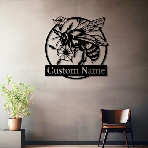 Custom Honey Bee Metal Wall Sign, Personalized Metal Bee Decor, Bee Garden Art, Gift for Bee Keeper, Bee Farm Sign, Gardener Decor, Bee Art (Bee M)