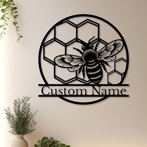 Custom Honey Bee Metal Wall Sign, Personalized Metal Bee Decor, Bee Garden Art, Gift for Bee Keeper, Bee Farm Sign, Gardener Decor, Bee Art (Bee M)