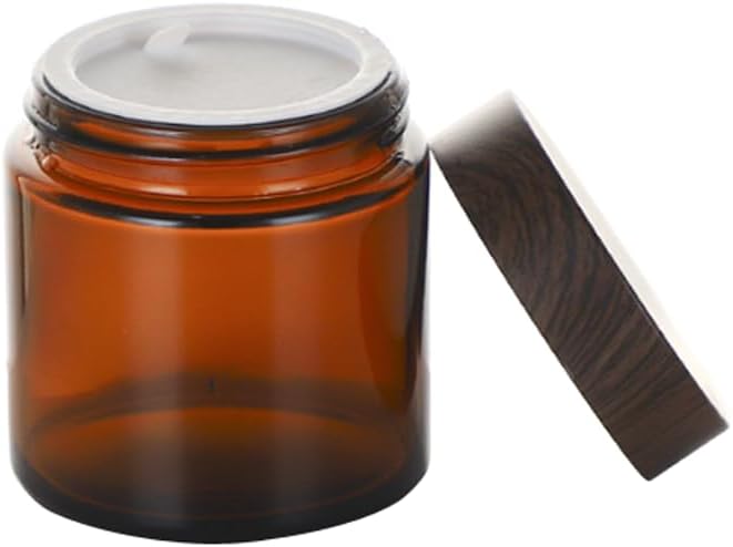 2 Packs 150ml /5 Oz Empty Amber Glass Jars Cosmetic Jar with Black Grain Lid and Inner Liner Refillable Cosmetic Makeup Face Mask Facial Cream Balm Lotion Storage Container Craft Candle Making