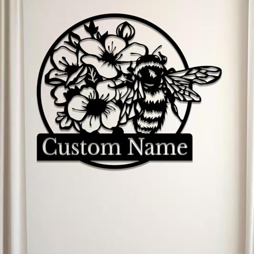 Custom Honey Bee Metal Wall Sign, Personalized Metal Bee Decor, Bee Garden Art, Gift for Bee Keeper, Bee Farm Sign, Gardener Decor, Bee Art (Bee M)