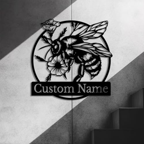 Custom Honey Bee Metal Wall Sign, Personalized Metal Bee Decor, Bee Garden Art, Gift for Bee Keeper, Bee Farm Sign, Gardener Decor, Bee Art (Bee M)