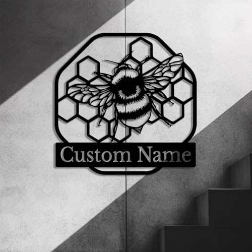 Custom Honey Bee Metal Wall Sign, Personalized Metal Bee Decor, Bee Garden Art, Gift for Bee Keeper, Bee Farm Sign, Gardener Decor, Bee Art (Bee M)