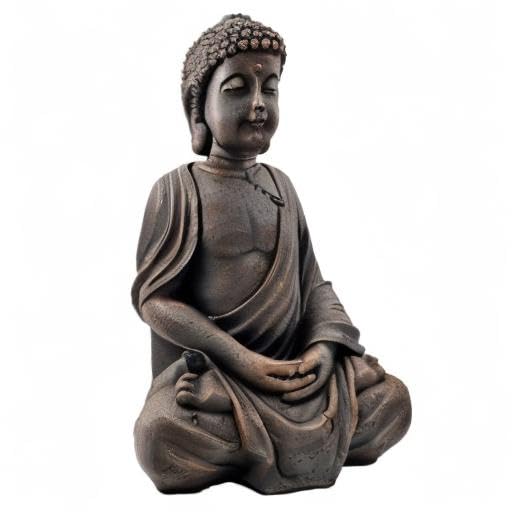 Sitting Buddha Garden Ornament Outdoor Statue Indoor Home Decor Bronzed Effect Figurine Table top Thai Meditating Décor Zen Weather Resistant 25cm Tall