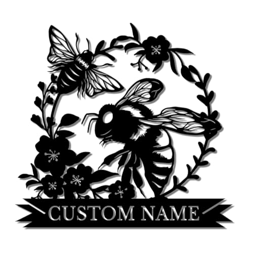 Custom Honey Bee Metal Wall Sign, Personalized Metal Bee Decor, Bee Garden Art, Gift for Bee Keeper, Bee Farm Sign, Gardener Decor, Bee Art (Bee M)
