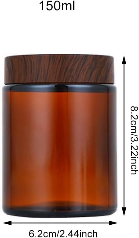 2 Packs 150ml /5 Oz Empty Amber Glass Jars Cosmetic Jar with Black Grain Lid and Inner Liner Refillable Cosmetic Makeup Face Mask Facial Cream Balm Lotion Storage Container Craft Candle Making