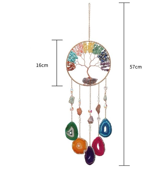 Moon Crystals Tree of Life Dream Catchers,Natural Gem Agate Wall Hangings for Windows Garden Home Décor (New moon shape)