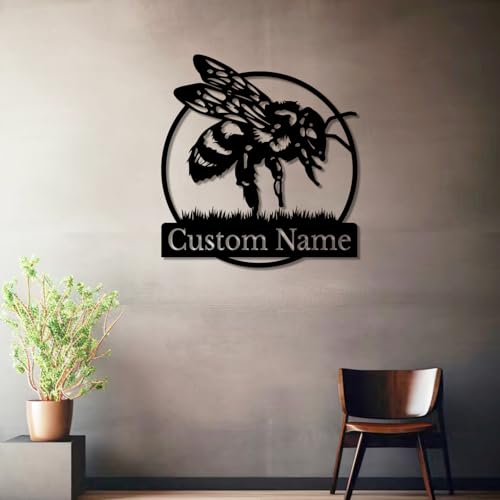 Custom Honey Bee Metal Wall Sign, Personalized Metal Bee Decor, Bee Garden Art, Gift for Bee Keeper, Bee Farm Sign, Gardener Decor, Bee Art (Bee M)