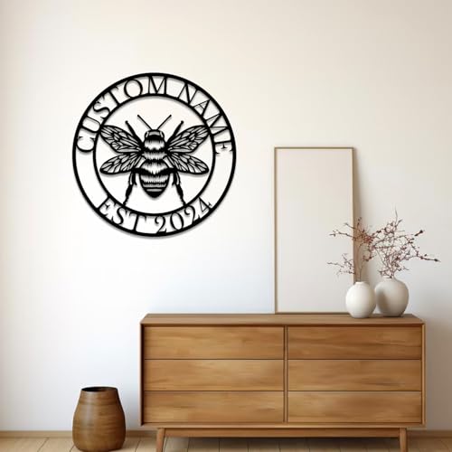 Custom Honey Bee Metal Wall Sign, Personalized Metal Bee Decor, Bee Garden Art, Gift for Bee Keeper, Bee Farm Sign, Gardener Decor, Bee Art (Bee M)