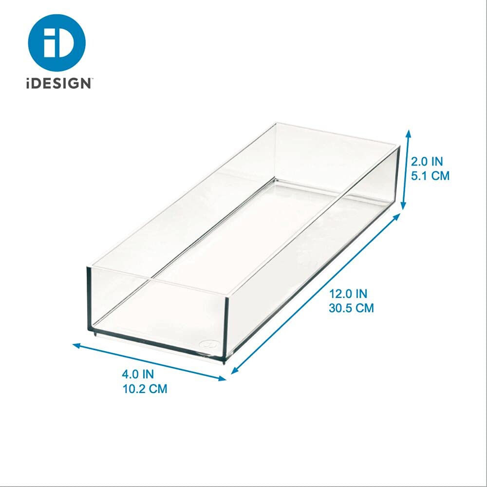 iDesign Storage Drawer from the Signature Series by Sarah Tanno, Rectangular PET Makeup Tray for Beauty Products, Cosmetic Organiser System, Clear/Matte White, 10.2 cm x 20.3 cm x 5 cm