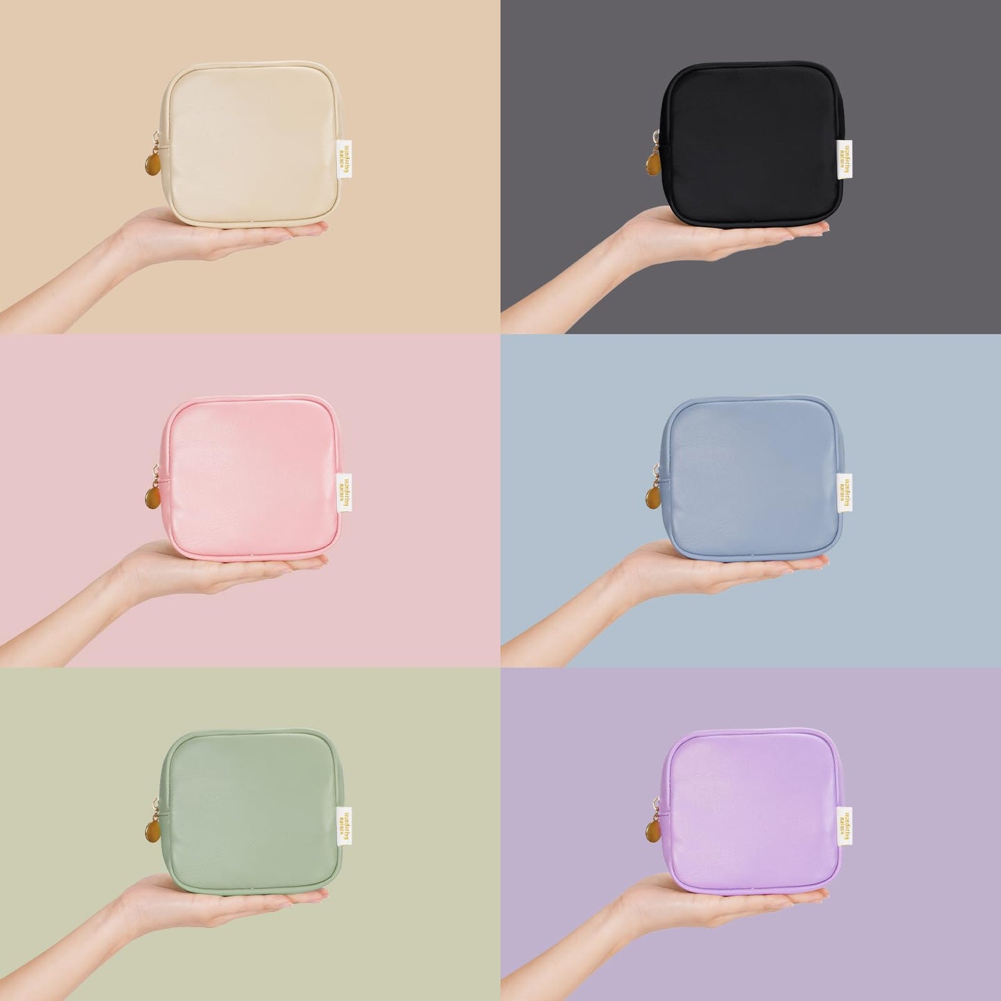 Small Makeup Bag for Handbag, Mini Make Up Bag for Purse, Small Makeup Pouch for Women, Cosmetic Bag with Slip-in Pockets, Vegan Leather Travel Makeup Bag, Black (Patent Pending)