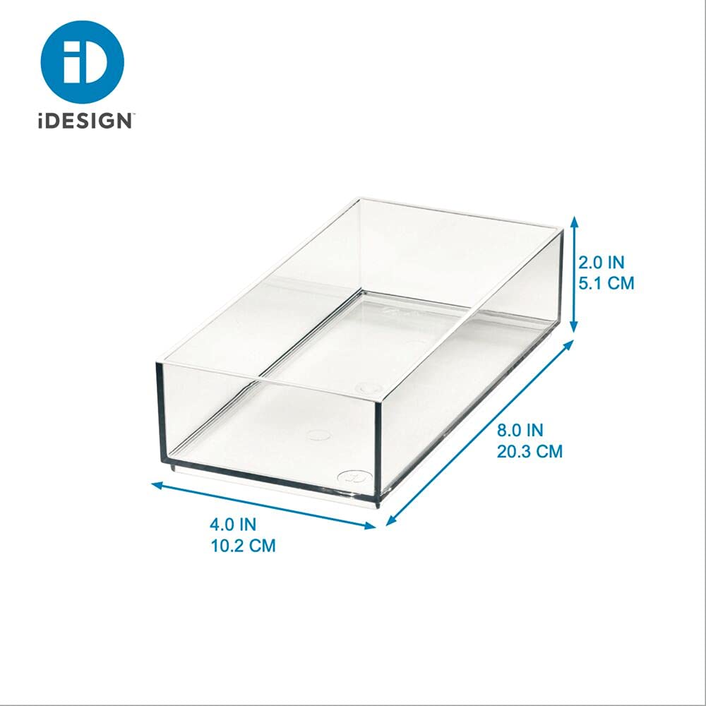 iDesign Storage Drawer from the Signature Series by Sarah Tanno, Rectangular PET Makeup Tray for Beauty Products, Cosmetic Organiser System, Clear/Matte White, 10.2 cm x 20.3 cm x 5 cm