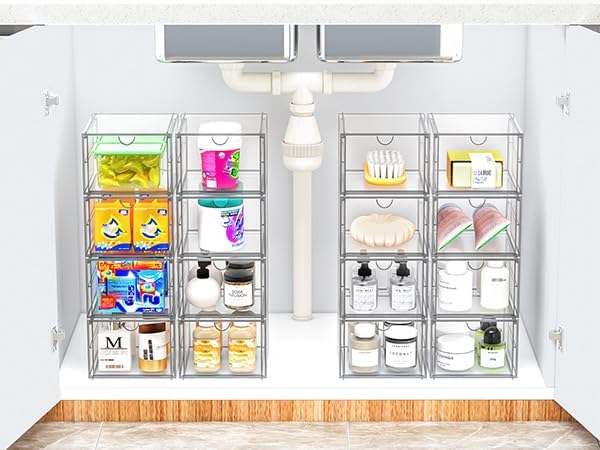 2 Pack Stackable Storage Drawers, Cosmetic Organizer, Make Up Organiser Storage, Perfume Organiser Dustproof Drawer Storage for Dresser, Bathroom, Desk