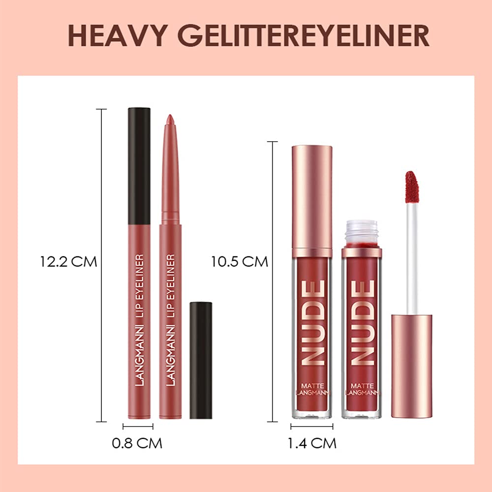 12 Pcs Hydrating Lip Oils + Lip Liner Pencil Combo Sets, Nude Lipliner Glass Lip Glosses Long Lasting Non-Fading Waterproof Lip Makeup Set Gift For Women