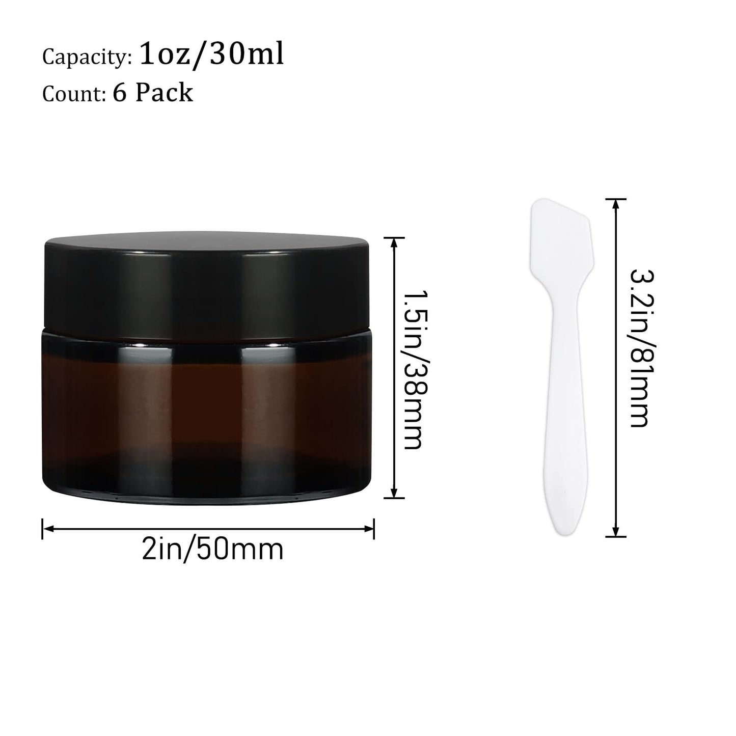 4 oz Amber Glass Round Jars with Black Lids, 6 Pack Empty Cosmetic Jars Face Cream Storage Containers for Powder,Lotion,Beauty Products,Travel Favors