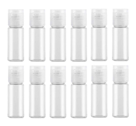 12PCS 15ml/0.5oz Empty Clear Plastic Sample Bottle Travel Container Jar Pot Vial with Flip Lid Perfect for Makeup Emollient Water Shower Gel Emulsion Liquid Comestic Containers (15ml/0.5oz)