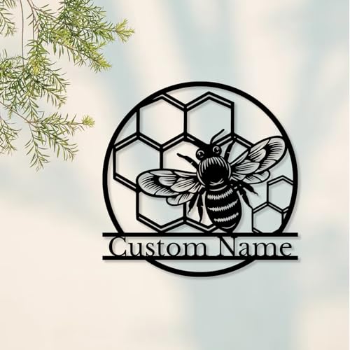 Custom Honey Bee Metal Wall Sign, Personalized Metal Bee Decor, Bee Garden Art, Gift for Bee Keeper, Bee Farm Sign, Gardener Decor, Bee Art (Bee M)