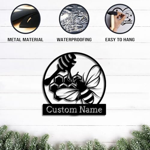Custom Honey Bee Metal Wall Sign, Personalized Metal Bee Decor, Bee Garden Art, Gift for Bee Keeper, Bee Farm Sign, Gardener Decor, Bee Art (Bee M)