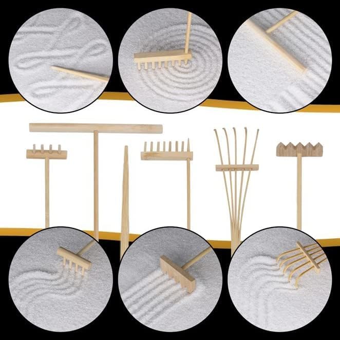 Zen Garden Kit 11x8 Beautiful Premium Japanese Mini Sand Garden Meditation Gift Set for Home & Office Desk Accessories. Zen Sand, 6 Tools, 15 Features. Mindfulness Gifts Decor Women