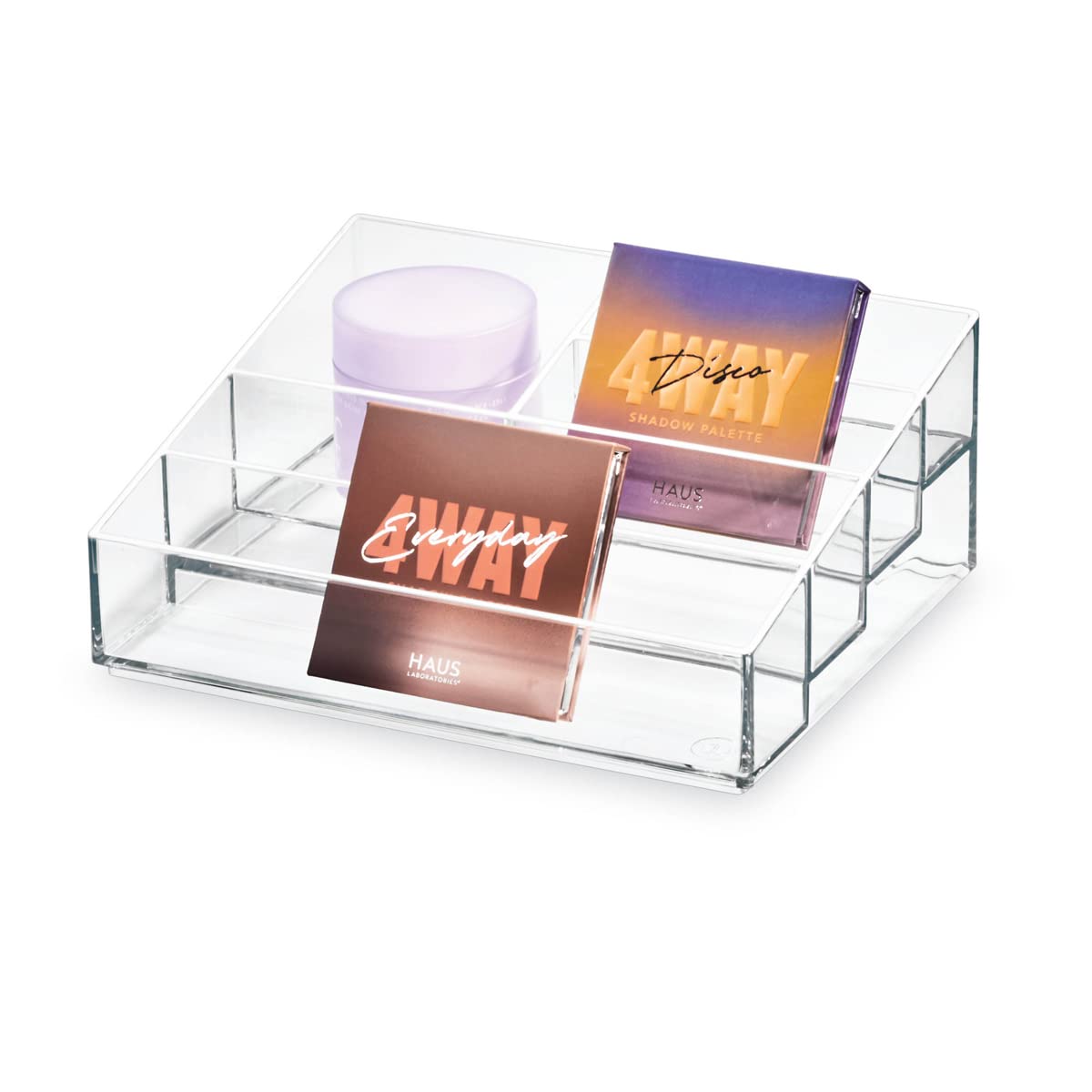 iDesign Storage Drawer from the Signature Series by Sarah Tanno, Rectangular PET Makeup Tray for Beauty Products, Cosmetic Organiser System, Clear/Matte White, 10.2 cm x 20.3 cm x 5 cm