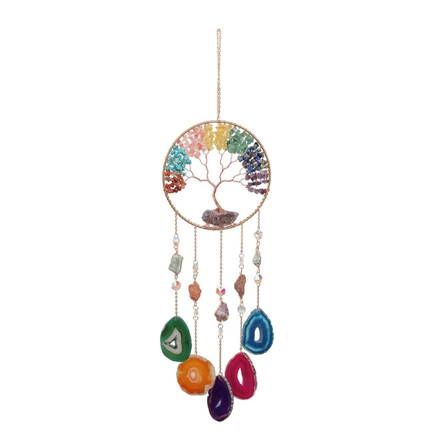 Moon Crystals Tree of Life Dream Catchers,Natural Gem Agate Wall Hangings for Windows Garden Home Décor (New moon shape)