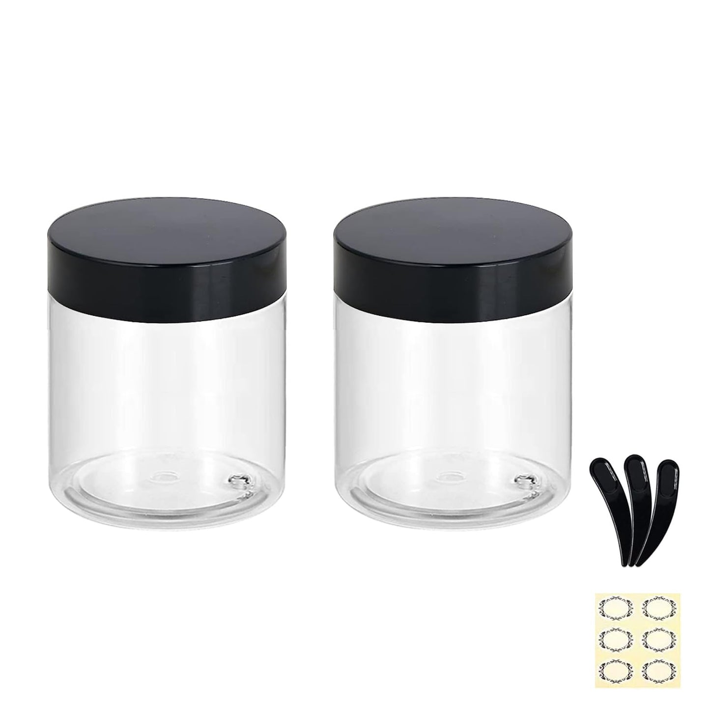 Apstaqeoo 4PCS 150ML Empty Plastic Jars With Black Lids, Clear Round Face Cream Jars Cosmetic Container Travel Storage Jar With Inner Liners for Body Scrub/Lotion/Powder/Ointment/Salves/Sample/Makeup
