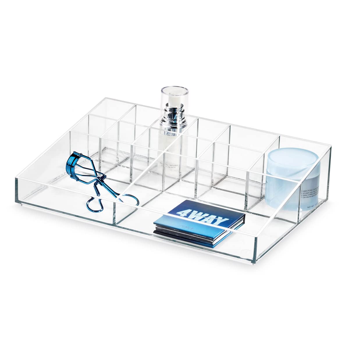 iDesign Storage Drawer from the Signature Series by Sarah Tanno, Rectangular PET Makeup Tray for Beauty Products, Cosmetic Organiser System, Clear/Matte White, 10.2 cm x 20.3 cm x 5 cm