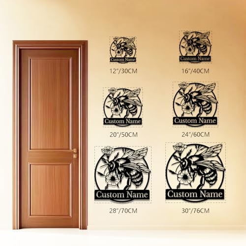 Custom Honey Bee Metal Wall Sign, Personalized Metal Bee Decor, Bee Garden Art, Gift for Bee Keeper, Bee Farm Sign, Gardener Decor, Bee Art (Bee M)