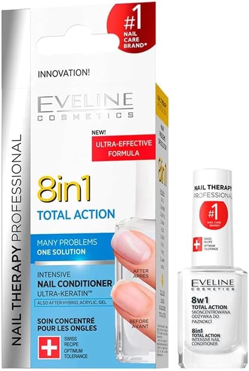 Eveline Cosmetics 8in1 Total Action Concentrated Hardening and Strengthening Nail Conditioner, 12 ml (Packaging may vary)