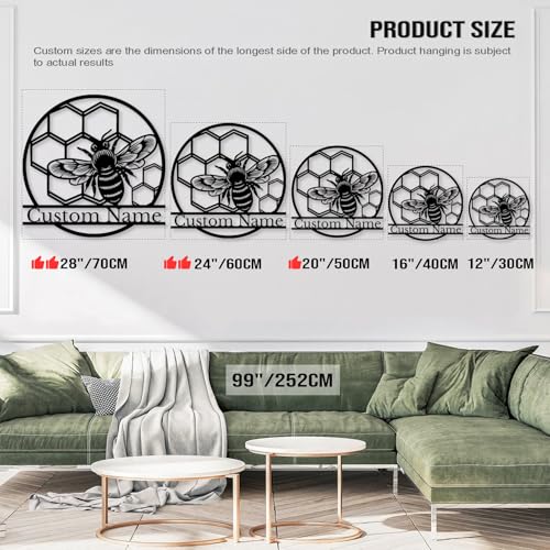 Custom Honey Bee Metal Wall Sign, Personalized Metal Bee Decor, Bee Garden Art, Gift for Bee Keeper, Bee Farm Sign, Gardener Decor, Bee Art (Bee M)