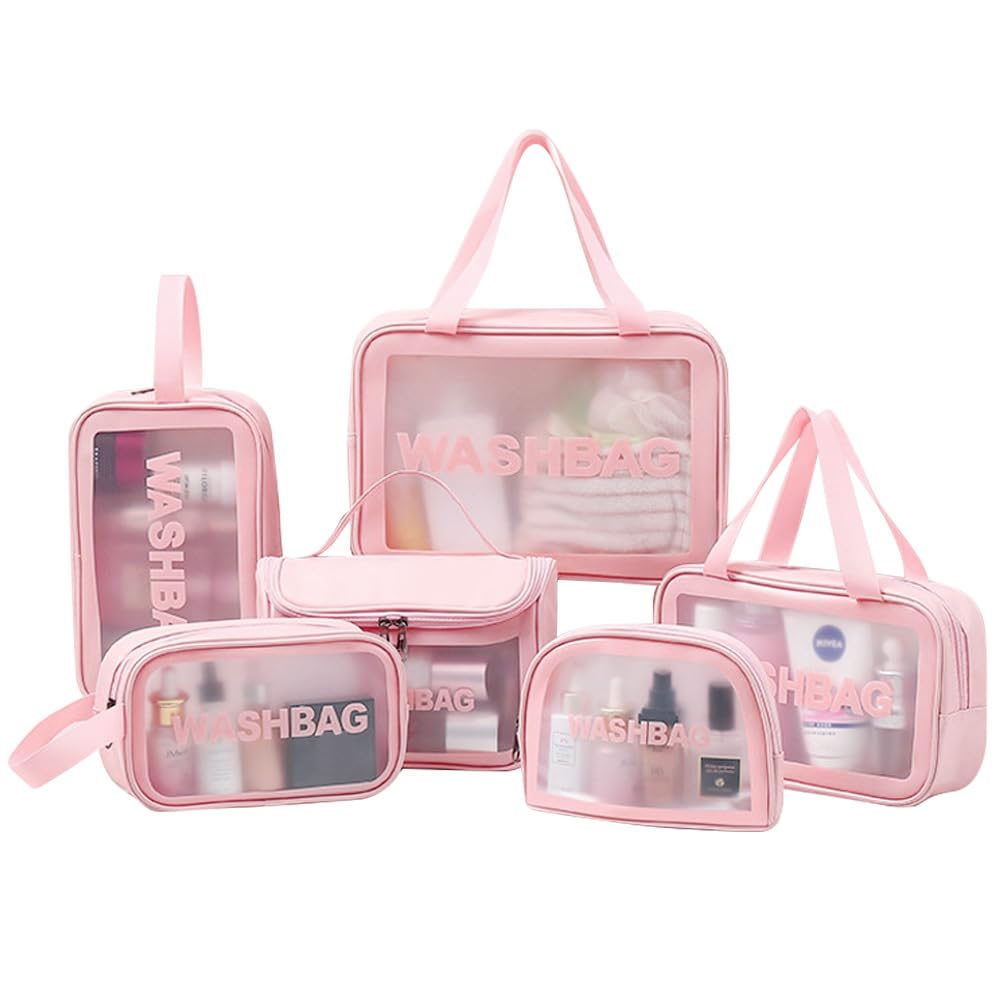 3PCS Clear Toiletry Bag, Wash Bag, Clear PU Makeup Bags, Waterproof Toiletry Travel Bags with Zipper Handle, Portable Airport Cosmetic B-ag for Travel Bathroom Men Women（Blue）