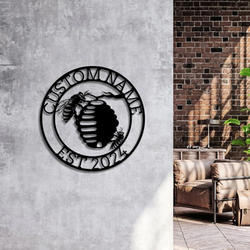 Custom Honey Bee Metal Wall Sign, Personalized Metal Bee Decor, Bee Garden Art, Gift for Bee Keeper, Bee Farm Sign, Gardener Decor, Bee Art (Bee M)