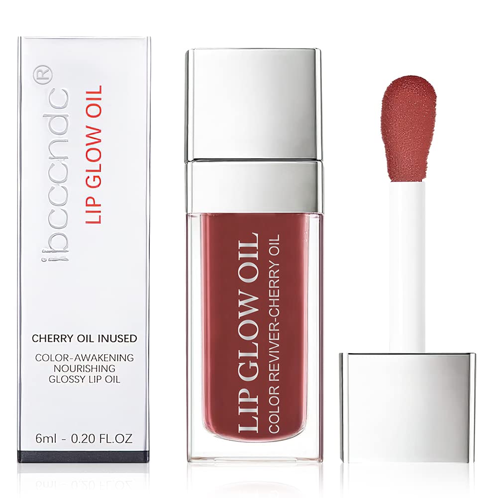 AOOWU Plumping Lip Oil Tinted, Moisturizing Lip Oil Long Lasting Nourishing Lip, Hydrating Lip Gloss Tint Lipstick for Women, Glitter Shine Liquid Lipstick, Lip Glaze Makeup Cosmetic