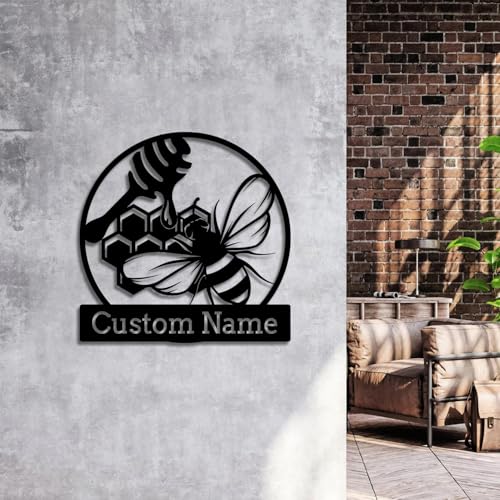 Custom Honey Bee Metal Wall Sign, Personalized Metal Bee Decor, Bee Garden Art, Gift for Bee Keeper, Bee Farm Sign, Gardener Decor, Bee Art (Bee M)