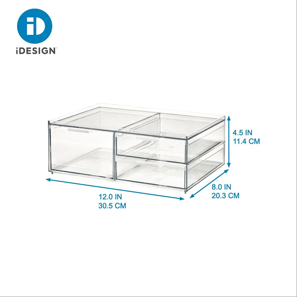 iDesign Storage Drawer from the Signature Series by Sarah Tanno, Rectangular PET Makeup Tray for Beauty Products, Cosmetic Organiser System, Clear/Matte White, 10.2 cm x 20.3 cm x 5 cm
