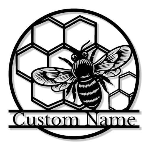 Custom Honey Bee Metal Wall Sign, Personalized Metal Bee Decor, Bee Garden Art, Gift for Bee Keeper, Bee Farm Sign, Gardener Decor, Bee Art (Bee M)