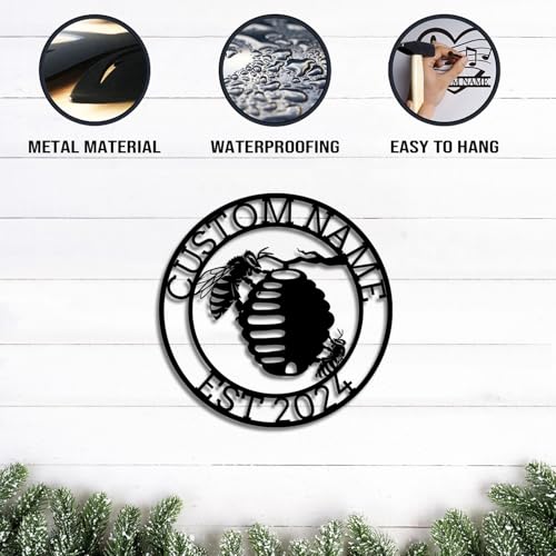 Custom Honey Bee Metal Wall Sign, Personalized Metal Bee Decor, Bee Garden Art, Gift for Bee Keeper, Bee Farm Sign, Gardener Decor, Bee Art (Bee M)