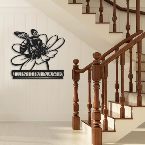 Custom Honey Bee Metal Wall Sign, Personalized Metal Bee Decor, Bee Garden Art, Gift for Bee Keeper, Bee Farm Sign, Gardener Decor, Bee Art (Bee M)
