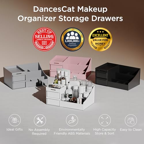 Makeup Organizer Storage Drawers, Large Capacity Cosmetic Organisers for Lipsticks, Jewelry, Nail Care, Skincare Organiser for Vanity, Ideal Desk Organizer for Dresser and Bathroom
