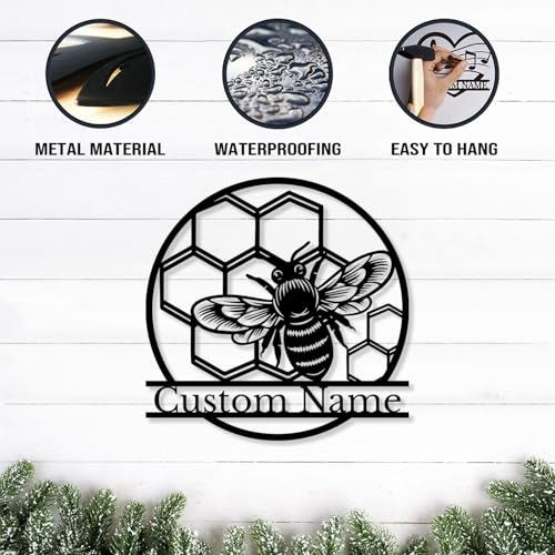 Custom Honey Bee Metal Wall Sign, Personalized Metal Bee Decor, Bee Garden Art, Gift for Bee Keeper, Bee Farm Sign, Gardener Decor, Bee Art (Bee M)