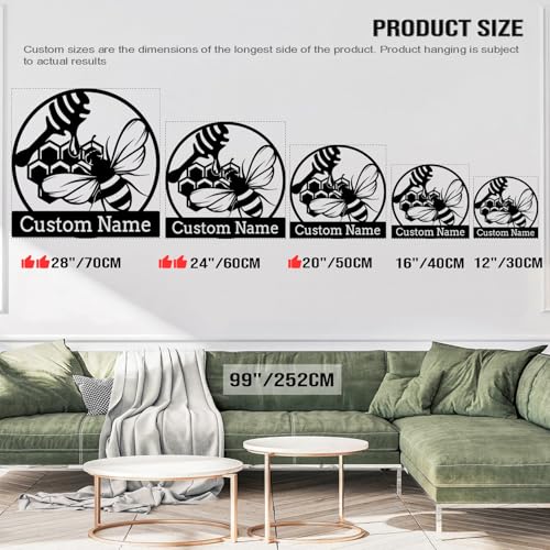 Custom Honey Bee Metal Wall Sign, Personalized Metal Bee Decor, Bee Garden Art, Gift for Bee Keeper, Bee Farm Sign, Gardener Decor, Bee Art (Bee M)